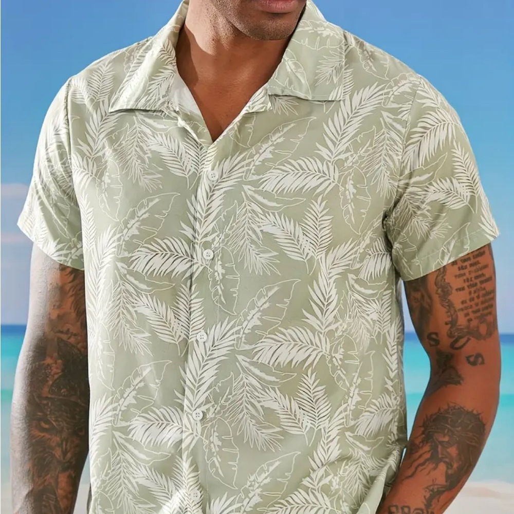 Matcha Green Hawaiian Shirt Leaf Men’s size XL